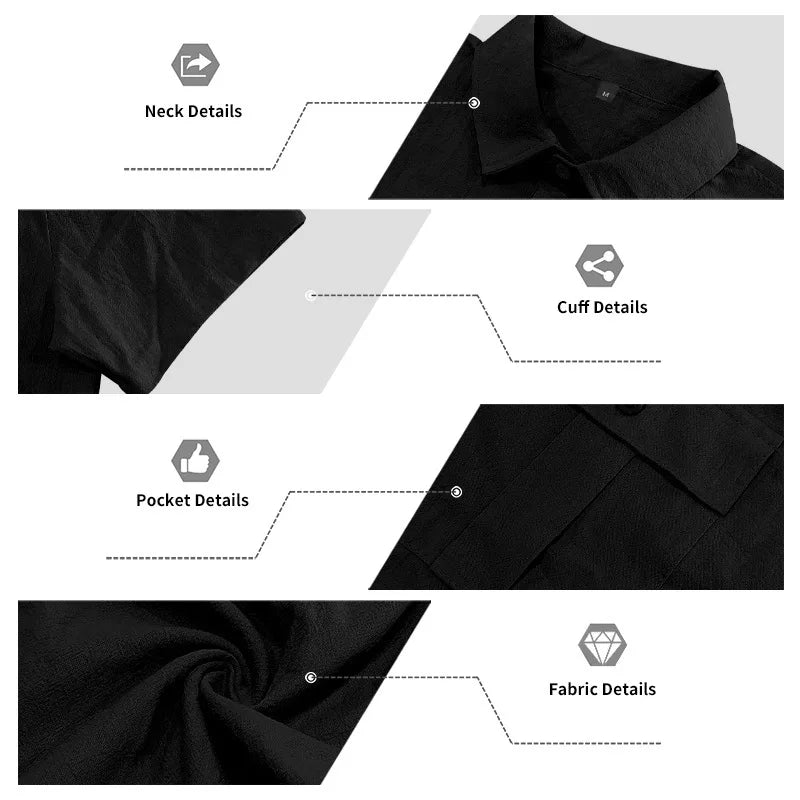 Men's Cotton Linen Short-Sleeved Shirt Summer Solid Color