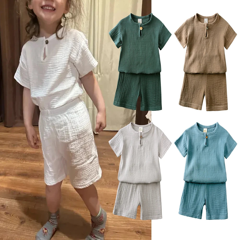 1-8T Kids Sets Summer Clothes Linen Cotton