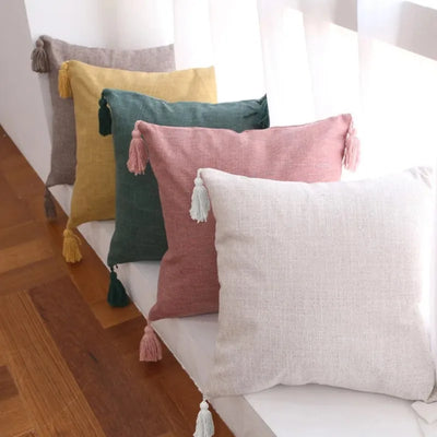 Embroidered Leaves Linen-Effect Cushion Cover