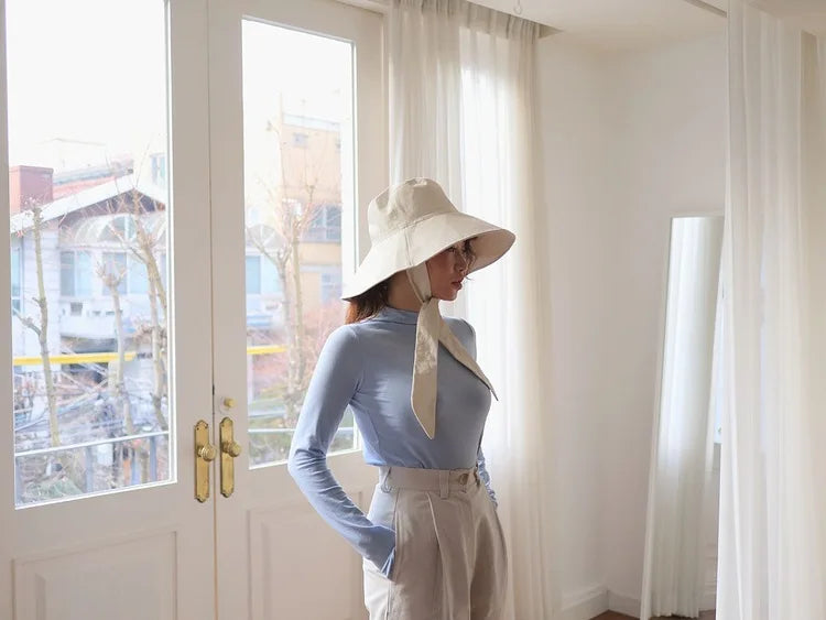Summer Spring Japan Tie Bucket Hat Women Korean Big Brim