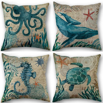 Marine Life Turtle Seahorse Whale Octopus Cushion
