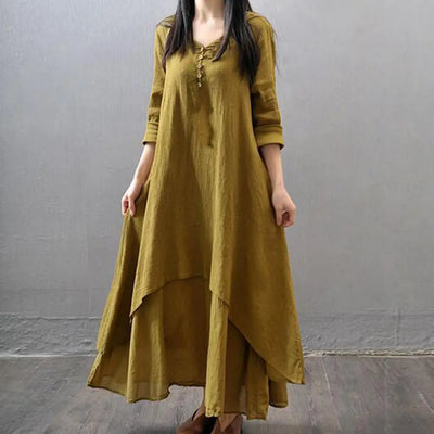 Women Elegant Linen White Dresses Bohemia Layering Vintage Robe Long Sleeve Loose Long Dress Female Autumn Vestidos