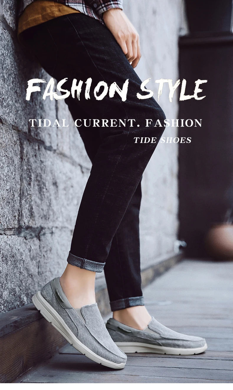Men’s Summer Breathable Canvas Shoes Lightweight Slip-On Casual Flats