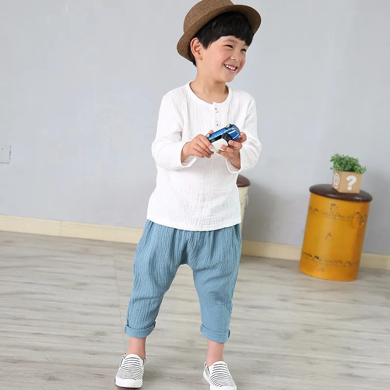 children t shirts fashion linen pleated boys t shirt