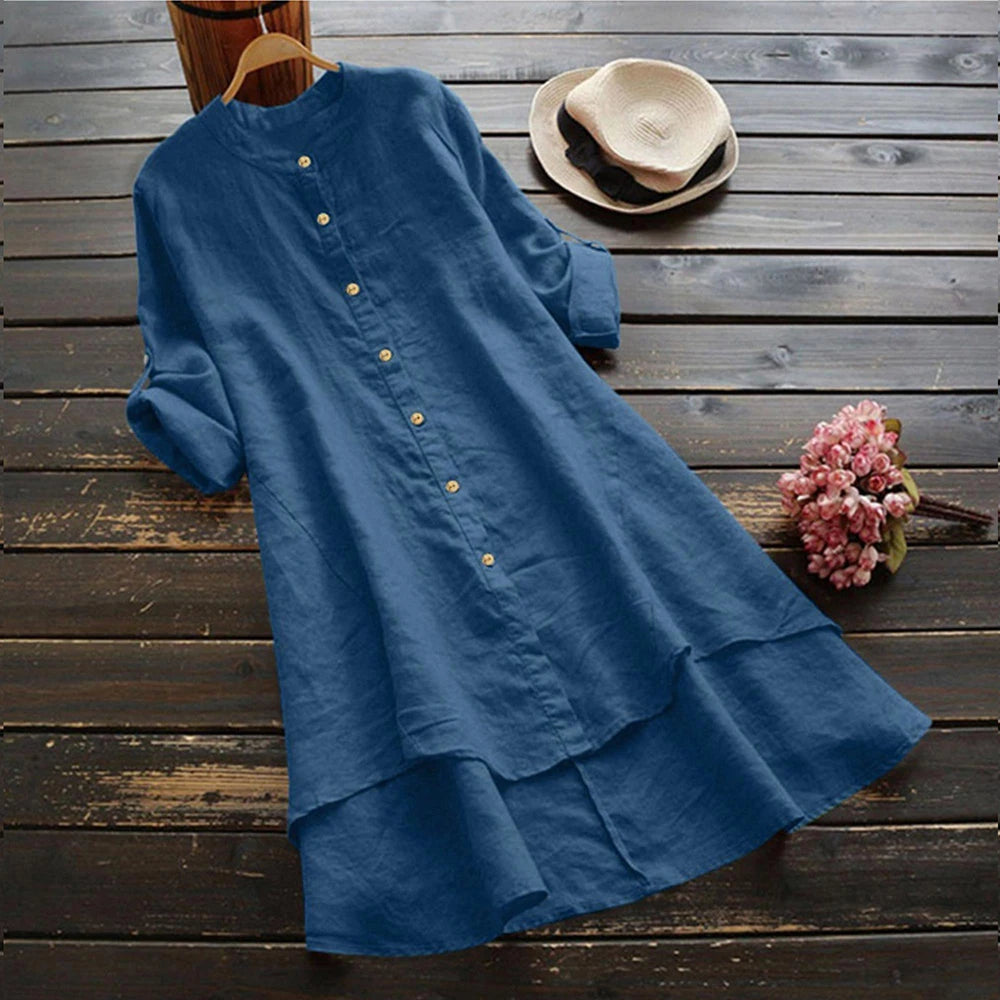 Women's Spring Solid Cotton Linen Shirt Dress Ladies Loose Dress Long Tops Blouse Plus Size Clothes Clothing 2024