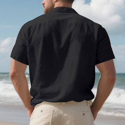 Men's Cotton Linen Short-Sleeved Shirt Summer Solid Color