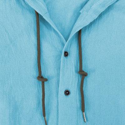 Summer Men's Linen Shirt Solid Streetwear Long Sleeve Hoodie Cardigan Clothing For Men Button Tops Casual Loose Men Hooded Shirt