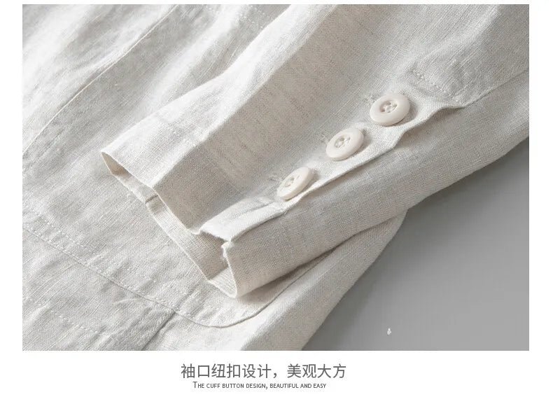 2025 Summer New Men's Linen Casual Suit Top Solid Color Lightweight Breathable Luxury Cotton Hemp Top 100% Linen Fabric