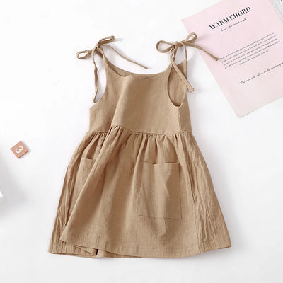 Kids Girls Summer Cotton Princess Dress Linen Suspenders