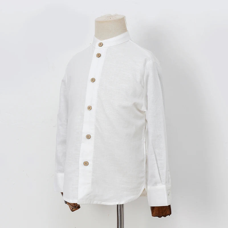 Boys White Linen Shirt Autumn male