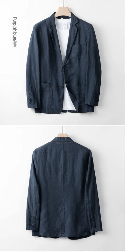 2025 Summer New Men's Linen Casual Suit Top Solid Color Lightweight Breathable Luxury Cotton Hemp Top 100% Linen Fabric