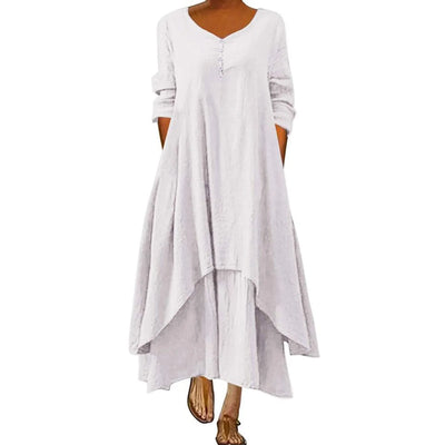 Women Elegant Linen White Dresses Bohemia Layering Vintage Robe Long Sleeve Loose Long Dress Female Autumn Vestidos
