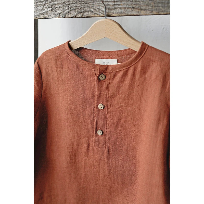Chic Casual Cotton Linen Shirt Children's 2024 New Retro