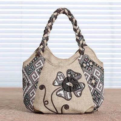 Vintage Linen Handbag for Women National Style Handle Bag