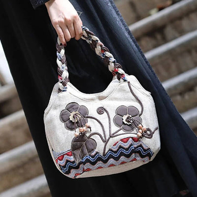 Vintage Linen Handbag for Women National Style Handle Bag