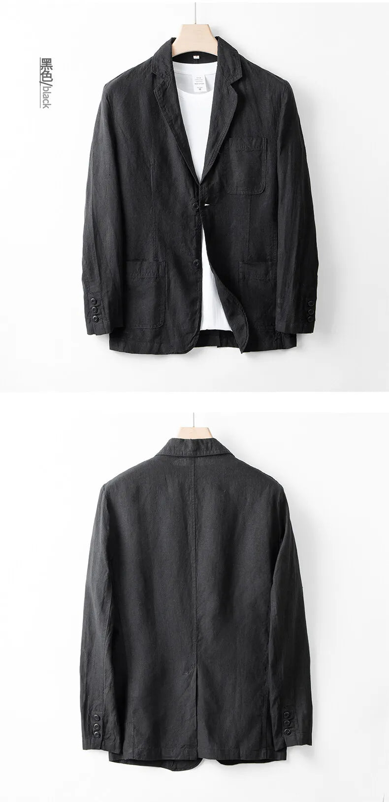 2025 Summer New Men's Linen Casual Suit Top Solid Color Lightweight Breathable Luxury Cotton Hemp Top 100% Linen Fabric