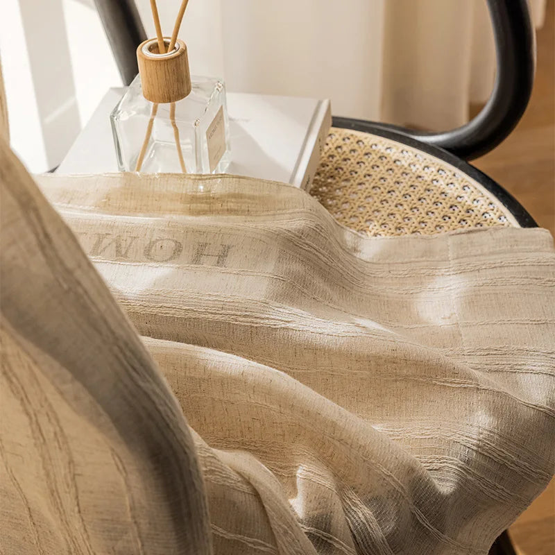 Linen-Effect Striped Gauze Curtains
