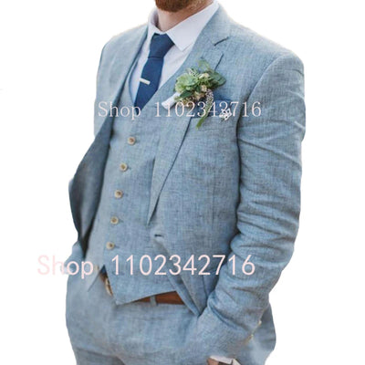 Costume Homme 3 Piece Linen Men Suits