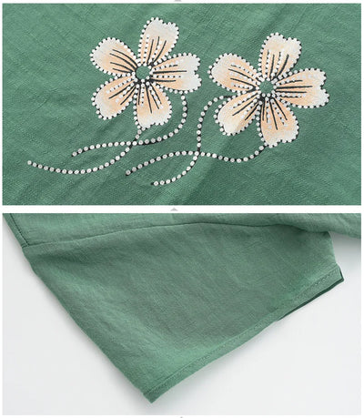 Grandma's Summer Home Suit Printed Middle Aged Mother Pajamas Short Sleeved Cotton Linen Sleepwear Women Two-Piece Set XL-4XL