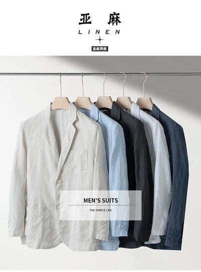 2025 Summer New Men's Linen Casual Suit Top Solid Color Lightweight Breathable Luxury Cotton Hemp Top 100% Linen Fabric