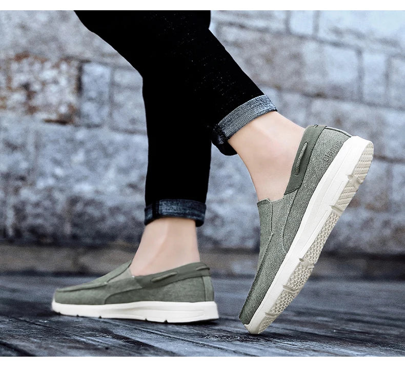 Men’s Summer Breathable Canvas Shoes Lightweight Slip-On Casual Flats