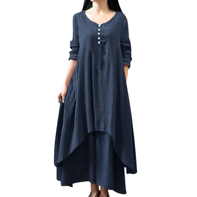 Women Elegant Linen White Dresses Bohemia Layering Vintage Robe Long Sleeve Loose Long Dress Female Autumn Vestidos
