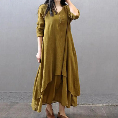 Women Elegant Linen White Dresses Bohemia Layering Vintage Robe Long Sleeve Loose Long Dress Female Autumn Vestidos
