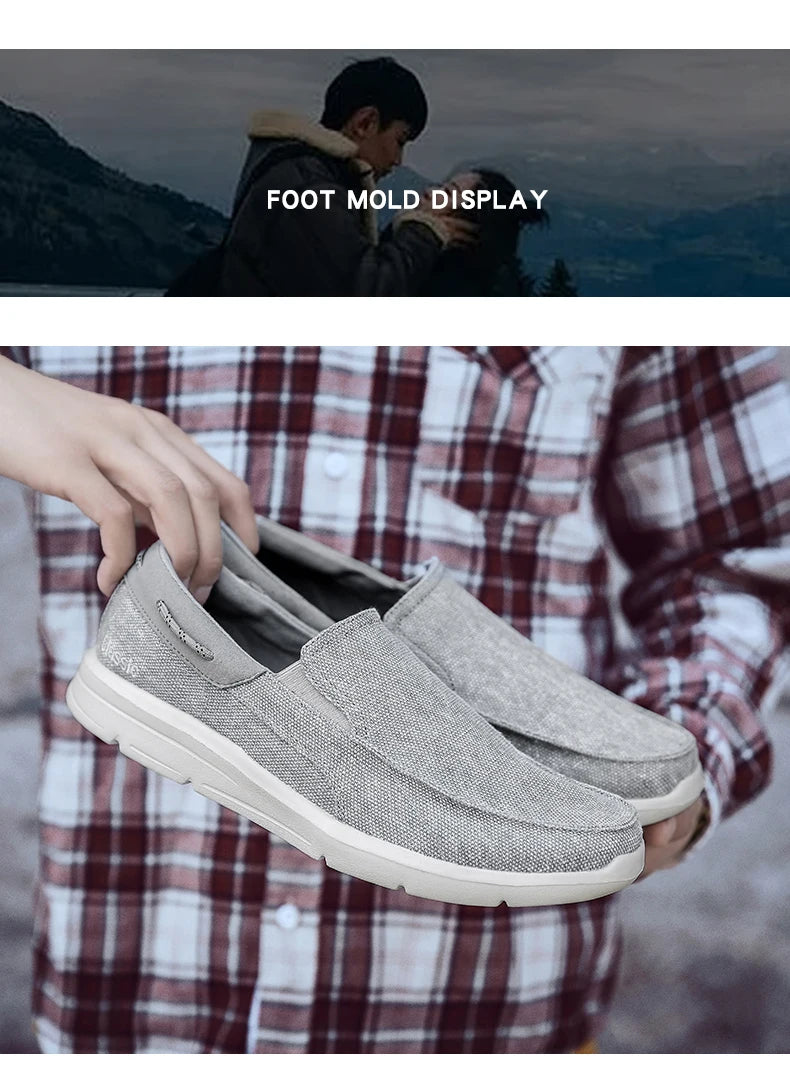 Men’s Summer Breathable Canvas Shoes Lightweight Slip-On Casual Flats