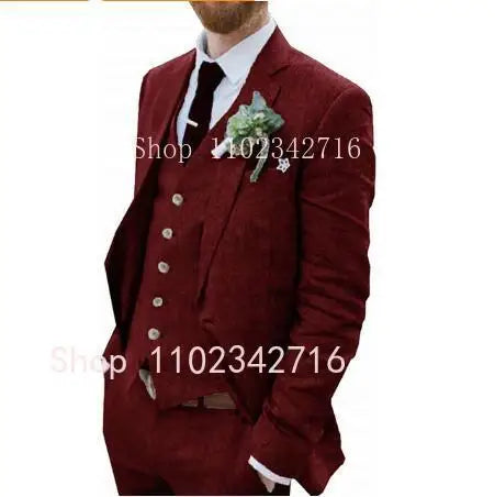 Costume Homme 3 Piece Linen Men Suits