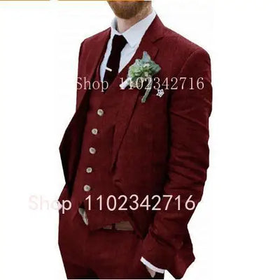 Costume Homme 3 Piece Linen Men Suits