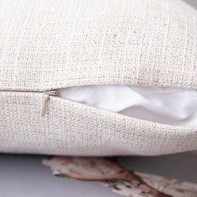 Embroidered Leaves Linen-Effect Cushion Cover