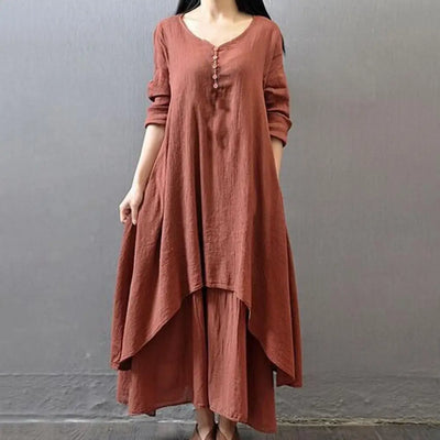 Women Elegant Linen White Dresses Bohemia Layering Vintage Robe Long Sleeve Loose Long Dress Female Autumn Vestidos