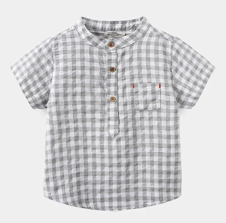 Summer Cotton Linen Boys Shirt Children Clothes Kids Tops