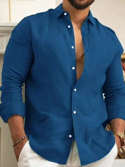 Solid Color Cotton Linen Plain Shirt Men Classic Button-up Lapel Long Sleeve Shirts Spring/ Summer Fashion Loose Mens Top Shirts