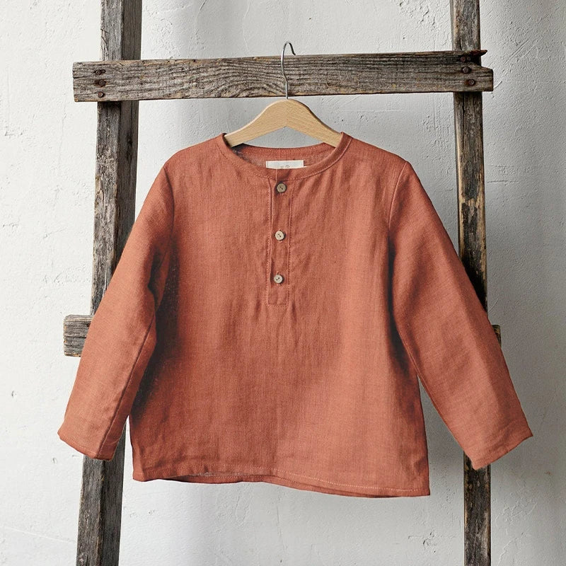 Chic Casual Cotton Linen Shirt Children's 2024 New Retro