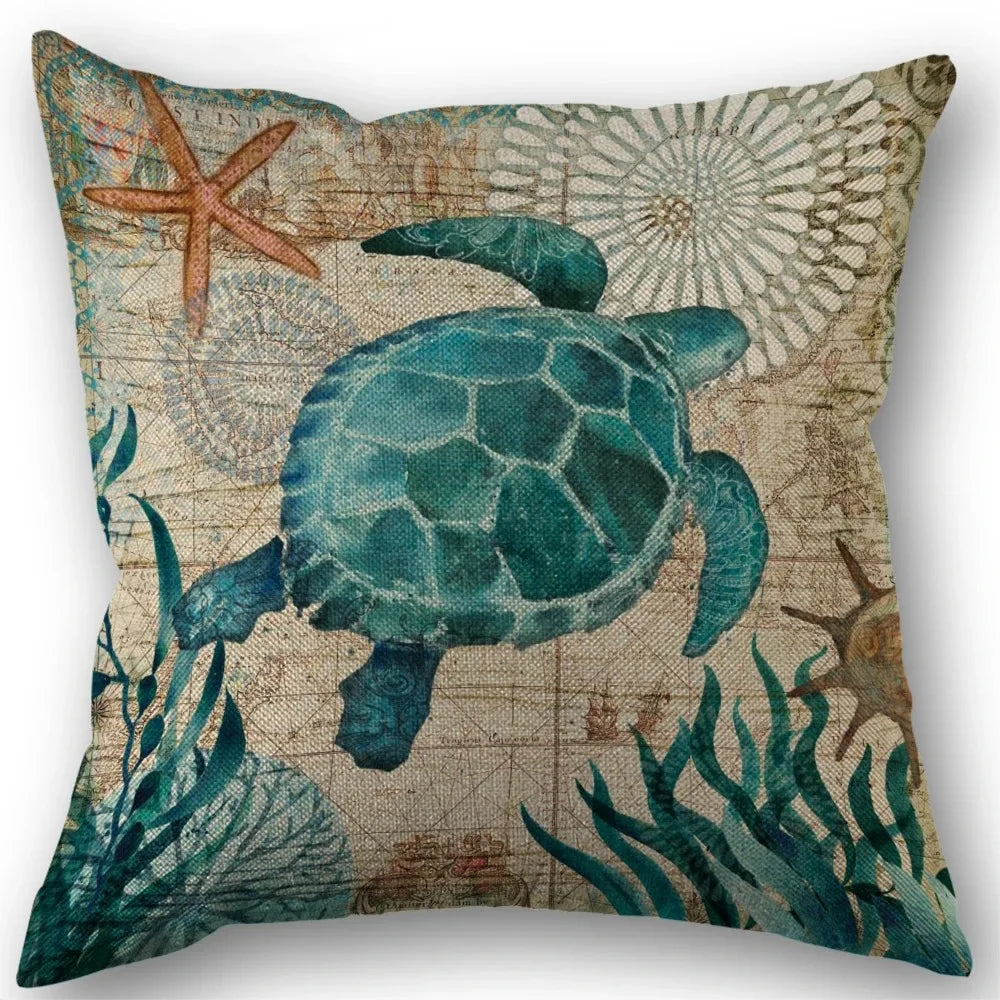 Marine Life Turtle Seahorse Whale Octopus Cushion