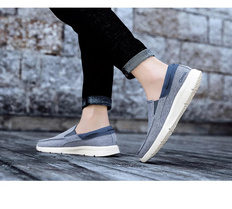 Men’s Summer Breathable Canvas Shoes Lightweight Slip-On Casual Flats