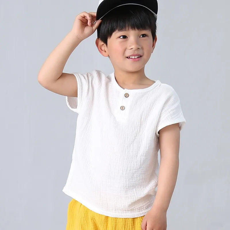 children t shirts fashion linen pleated boys t shirt