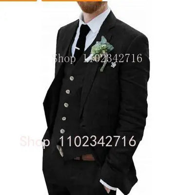 Costume Homme 3 Piece Linen Men Suits