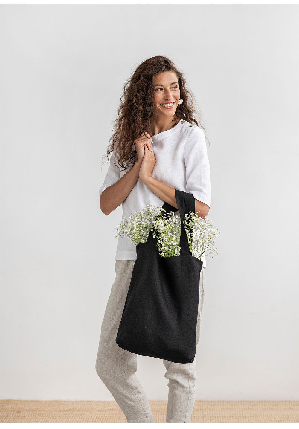 Linen 100% Pure Hemp Shoulder Bags Large Capacity Handbag Portable Shopping Bag Supermarket Environmental Cloth Pouch Women Bag