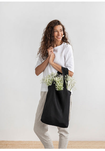 Linen 100% Pure Hemp Shoulder Bags Large Capacity Handbag Portable Shopping Bag Supermarket Environmental Cloth Pouch Women Bag