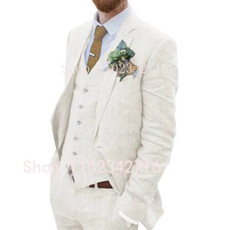 Costume Homme 3 Piece Linen Men Suits