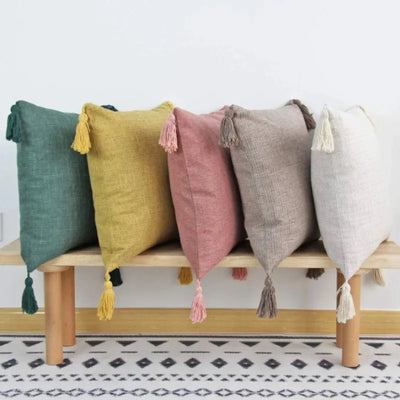 Embroidered Leaves Linen-Effect Cushion Cover