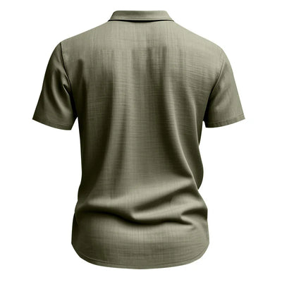 Men's Cotton Linen Short-Sleeved Shirt Summer Solid Color