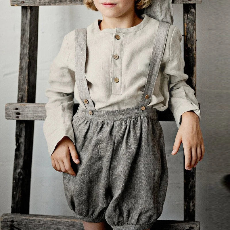 Chic Casual Cotton Linen Shirt Children's 2024 New Retro