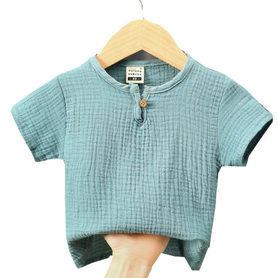 children t shirts fashion linen pleated boys t shirt