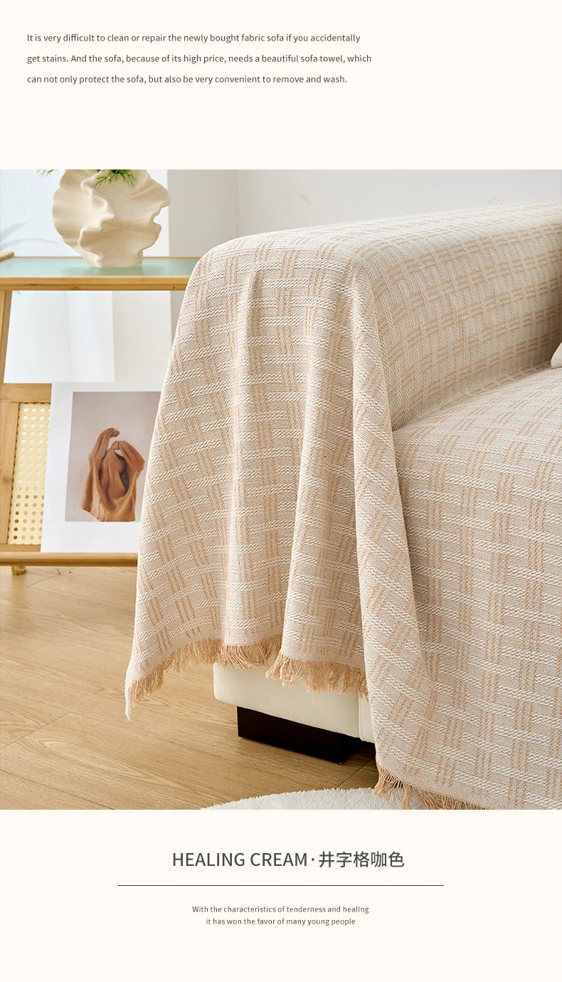 1PC Cotton Linen Sofa Throw Blanket