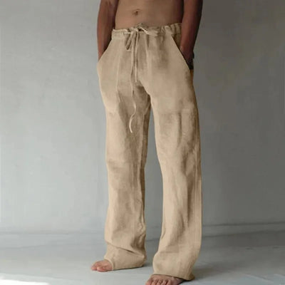 Men's Cotton Linen Long Pants Summer Solid Color