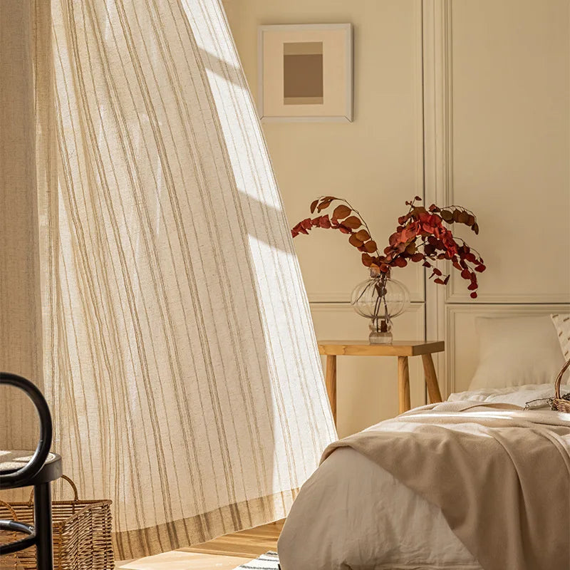Linen-Effect Striped Gauze Curtains