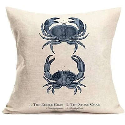 Ocean sailing theme set linen marine life blue pillow case